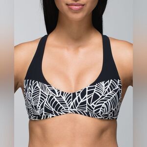 Lululemon Shanti Surf Sport Bikini Top in Pretty Palm Black Angel Wing / Black